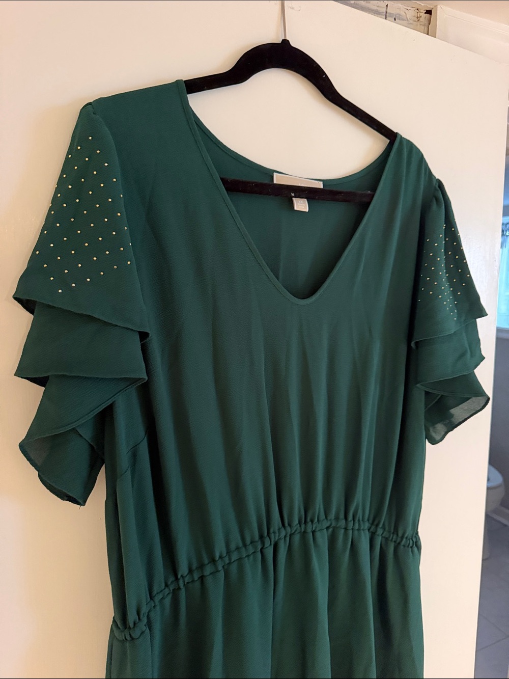 NWOT Michael Kors green Short-Sleeve Ruffle-Hem Mini Dress